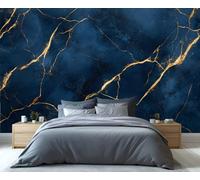 YXQAIED Papel pintado azul marino, papel tapiz de mármol nórdico para sala de estar, papel tapiz de lujo con textura dorada para dormitorio, mural grande 3D y póster decorativo de cocina (no se pela