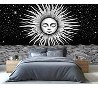 YXQAIED Papel pintado bohemio para decoración del hogar y mural, papel pintado retro con rayos de sol para dormitorio, papel pintado negro y gris para sala de estar, murales de pared grandes no