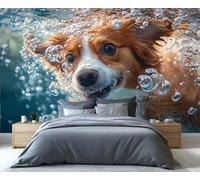 YXQAIED Papel pintado con foto de perro para dormitorio, decoración del hogar y mural grande, papel pintado de animales nadadores, no autoadhesivo, decoración de pared