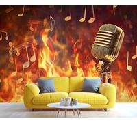 YXQAIED Papel pintado con micrófono y altavoz, notas de llama, mural, instrumentos musicales, decoración de pared, póster para sala de estar, dormitorio, dormitorio, regalos para amantes de la música