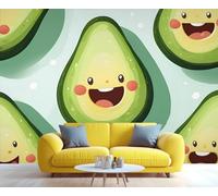 YXQAIED Papel pintado de aguacate, mural de pared verde fresco, papel pintado fotográfico de frutas de dibujos animados para decoración de dormitorio y sala de estar (no se pela ni se pega)