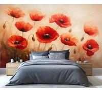 YXQAIED Papel pintado de amapola, papel pintado personalizado con flores rojas para sala de estar, pintura al óleo, murales de pared 3D para dormitorio, no autoadhesivo, decoración del hogar