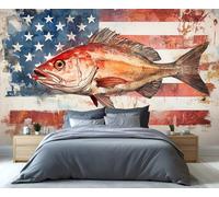 YXQAIED Papel pintado de atún de 350 x 256 cm, papel pintado de bandera estadounidense, papel pintado fotográfico de animales, murales de pared rojos y blancos para decoración de póster de sala de
