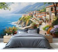 YXQAIED Papel pintado de bahía italiana, papel pintado de ciudad toscana, para sala de estar y decoración del hogar, papel pintado de decoración mediterránea para dormitorio, mural de pared con