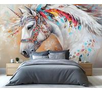 YXQAIED Papel pintado de caballo blanco, papel pintado tribal étnico para sala de estar y decoración del hogar, papel tapiz de plumas de animales para dormitorio, mural de pared con impresión 3D (no