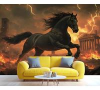 YXQAIED Papel pintado de caballo oscuro, papel pintado de animales para sala de estar, no autoadhesivo, caballos corriendo, papel pintado para dormitorio, foto de ciudad en llamas, murales de pared 3D