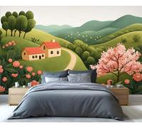 YXQAIED Papel pintado de dibujos animados, mural 3D de bosque rural, papel pintado de paisaje de granja para sala de estar, mural de dormitorio no autoadhesivo, 350 x 256 cm