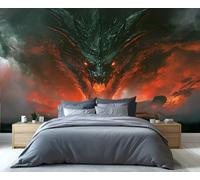 YXQAIED Papel pintado de dragón negro, papel tapiz de dragón que respira fuego, papel de pared de guerrero para sala de estar, no autoadhesivo, foto temática de guerra, murales de pared 3D y