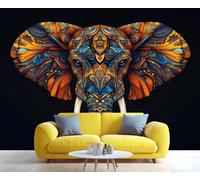 YXQAIED Papel pintado de elefante, papel tapiz bohemio para sala de estar, papel de pared de dormitorio con mandala, no autoadhesivo, bosque de plantas, mural grande 3D y póster de decoración del