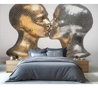 YXQAIED Papel pintado de escultura de rostro humano, papel pintado dorado para dormitorio, papel pintado abstracto dorado para sala de estar, no autoadhesivo para pareja besándose en 3D, murales de