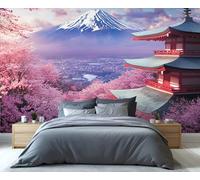 YXQAIED Papel pintado de estilo japonés, papel pintado de flores de cerezo, papel de pared de ciudad japonesa para sala de estar, no autoadhesivo, fotos de montañas naturales, murales de pared 3D y