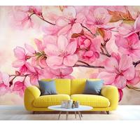 YXQAIED Papel pintado de flores de cerezo, papel pintado de flores rosas para sala de estar, papel de pared de dormitorio estilo japonés, no autoadhesivo, flores naturales 3D, gran mural y póster de