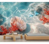 YXQAIED Papel pintado de fondo de pantalla de concha de estrella de mar, coral rojo, póster para dormitorio, sala de estar, decoración del hogar, 390 x 260 cm