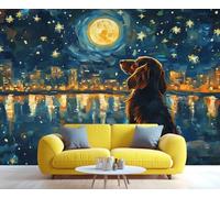 YXQAIED Papel pintado de galaxia, papel tapiz de cielo estrellado para sala de estar, papel de pared de perro galáctico, no autoadhesivo, pintura al óleo retro 3D, póster grande y decoración del hogar