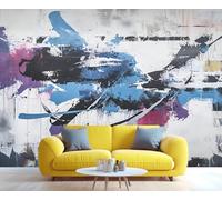 YXQAIED Papel pintado de graffiti, pintado ilegalmente en el dormitorio público, papel pintado abstracto para sala de estar, murales de pared azul retro y decoración de habitación (no despegar ni