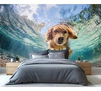 YXQAIED Papel pintado de labrador, papel pintado Golden Retriever para dormitorio, papel tapiz de perro bajo el agua, para sala de estar, murales fotográficos 3D de animales nadadores para