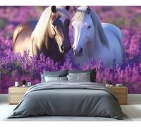 YXQAIED Papel pintado de lavanda morada, papel pintado de flores románticas para sala de estar, no autoadhesivo, papel tapiz de dormitorio de caballo, foto de animales, murales de pared 3D y