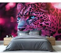YXQAIED Papel pintado de leopardo, animales salvajes para sala de estar, no autoadhesivo, luces de neón, papel pintado para dormitorio, mural grande 3D de guepardo del bosque y póster de decoración