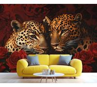 YXQAIED Papel pintado de leopardo, papel tapiz de rosa roja para sala de estar, dormitorio, papel de pared de flores de animales, murales fotográficos 3D para decoración de apartamentos de cocina, 350