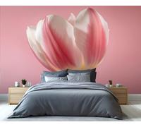 YXQAIED Papel pintado de lirio, papel pintado rosa niña para sala de estar, no autoadhesivo, papel pintado de flores hermosas para dormitorio, flores blancas y rosas, murales de pared 3D y decoración