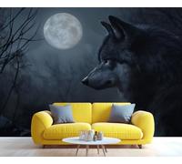 YXQAIED Papel pintado de lobo, mural de pared de animales salvajes, papel tapiz fotográfico de bosque nocturno para decoración de dormitorio, sala de estar (no se pela ni se pega)