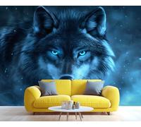 YXQAIED Papel pintado de lobo, papel pintado de lobo feroz, papel de pared de animales para sala de estar, no autoadhesivo, cielo estrellado azul, murales de pared 3D y decoración de habitación, 100 x