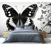 YXQAIED Papel pintado de mariposa negra, papel pintado fotográfico retro con margaritas rosas, papel pintado fotográfico bohemio floral para habitación de niños y adolescentes, póster 3D, decoración