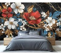 YXQAIED Papel pintado de mármol, papel de pared negro y dorado, papel tapiz floral de acuarela no autoadhesivo para sala de estar, murales de pared florales de lujo 3D y decoración de habitación, 200