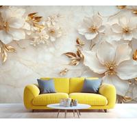 YXQAIED Papel pintado de mármol, papel pintado floral en relieve para sala de estar, no autoadhesivo, papel tapiz de flores nórdicas para dormitorio, mural grande de mármol moderno 3D y póster de