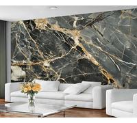 YXQAIED Papel pintado de mármol, papel tapiz negro y gris para sala de estar, papel de pared de mármol retro, no autoadhesivo, 3D de grieta dorada grande y póster de decoración del hogar, 366 x 254 cm