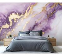YXQAIED Papel pintado de mármol para decoración del hogar y mural, papel tapiz de dormitorio morado y dorado, papel pintado texturizado moderno para sala de estar, no autoadhesivo, murales de pared