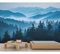 YXQAIED Papel pintado de montaña azul, mural de pared de bosque retro, paisaje natural, habitación de niños y adolescentes, póster 3D, decoración de pared temática, sala de juegos, 260 x 175 cm
