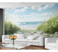 YXQAIED Papel pintado de océano azul, papel pintado autoadhesivo de playa, velero, costa, sala de estar, cielo azul y nube blanca, mural grande 3D y póster de decoración del hogar, 398 x 279 cm