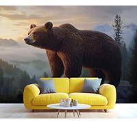 YXQAIED Papel pintado de oso marrón, mural de pared de animales salvajes, papel pintado fotográfico de paisaje natural para decoración de dormitorio y sala de estar (no se pela ni se pega)