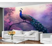 YXQAIED Papel pintado de pavo real, plumas azules, papel pintado de bosque morado para dormitorio, fotos de animales coloridos 3D y decoración de habitación, 270 x 175 cm