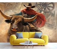 YXQAIED Papel pintado de vaquero occidental, papel pintado de toro para sala de estar, no autoadhesivo, papel tapiz de dormitorio del salvaje oeste, mural grande 3D de plaza de toros y póster de