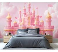 YXQAIED Papel pintado, decoración del hogar y mural de castillo rosa, romántico papel pintado rosa para dormitorio, papel pintado de palacio de niñas para sala de estar, murales de pared grandes no