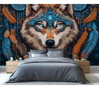 YXQAIED Papel pintado: decoración del hogar y mural de lobo, papel pintado de plumas para dormitorio, papel pintado de animales salvajes para sala de estar, murales de pared grandes no autoadhesivos