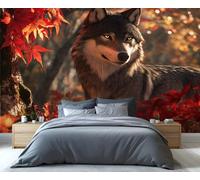 YXQAIED Papel pintado: decoración y mural de lobo para el hogar, papel pintado de dormitorio de bosque otoñal, papeles pintados de animales salvajes para sala de estar, murales de pared grandes no