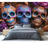 YXQAIED Papel pintado, decoración y mural mexicano del Día de Muertos, papel pintado floral de calavera para dormitorio, papel pintado gótico para sala de estar, murales de pared grandes no
