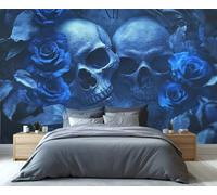 YXQAIED Papel pintado del Día de los Muertos, papel pintado de flores mexicanas para dormitorio, no autoadhesivo, papel tapiz de rosas azules para sala de estar, fotos de calaveras góticas, murales de