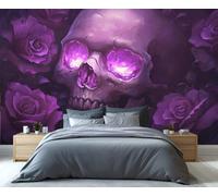 YXQAIED Papel pintado del Día de los Muertos, papel pintado de México para sala de estar, no autoadhesivo, rosa morada, murales de pared y decoración de habitaciones, 350 x 256 cm