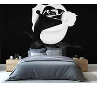YXQAIED Papel pintado floral con borde negro para sala de estar, papel de pared de dormitorio de flores, no autoadhesivo en blanco y negro, mural grande 3D y póster de decoración del hogar, 200 x 140
