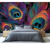 YXQAIED Papel pintado floral de pavo real, papel pintado de plumas de pavo real, papel pintado para dormitorio, papel pintado texturizado de plumas, murales de pared grandes de color verde malaquita y