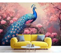 YXQAIED Papel pintado floral de pavo real, papel pintado de plumas de pavo real, papel pintado para dormitorio, papel pintado texturizado de plumas, murales de pared grandes de color verde malaquita y