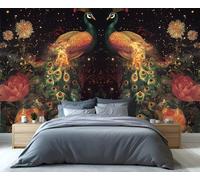 YXQAIED Papel pintado floral de pavo real, papel pintado de plumas de pavo real, papel pintado para dormitorio, papel pintado texturizado de plumas, murales de pared grandes de color verde malaquita y