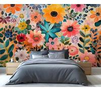 YXQAIED Papel pintado floral, papel pintado de flores de acuarela, papel pintado de flores simples para sala de estar, mural de pared grande 3D de 100 x 70 cm (no se pela ni se pega)