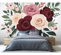 YXQAIED Papel pintado floral, papel pintado de rosas vintage para sala de estar y decoración del hogar, papel tapiz de flores nórdicas para dormitorio, mural de pared con impresión 3D (no se pela ni