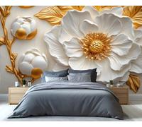 YXQAIED Papel pintado floral, papel tapiz de flores en relieve para sala de estar, papel de pared moderno nórdico para dormitorio, no autoadhesivo, hojas doradas 3D, póster grande y decoración del