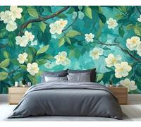YXQAIED Papel pintado floral, papel tapiz de hojas verdes para dormitorio, lindas flores blancas, papeles pintados para sala de estar, murales fotográficos 3D de plantas vintage para baño, hotel